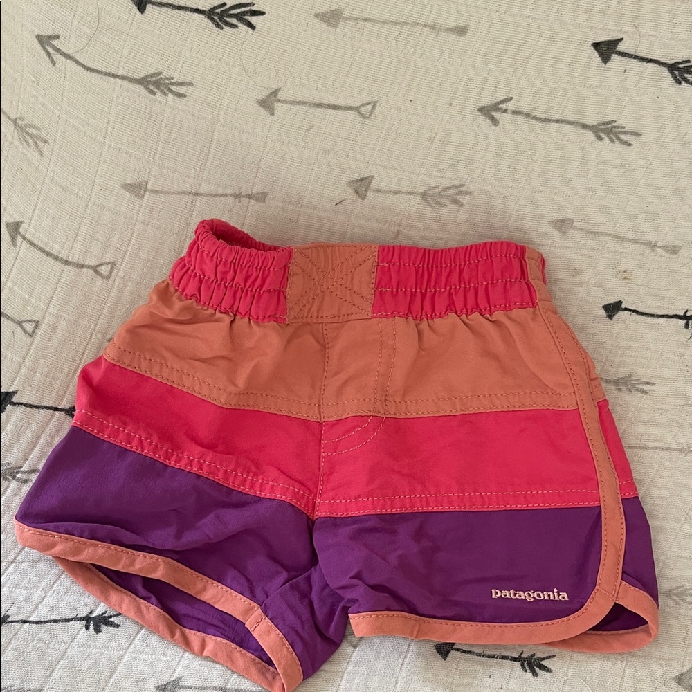 Patagonia Girls Colorblock Athletic Shorts - Pink, Coral, Purple